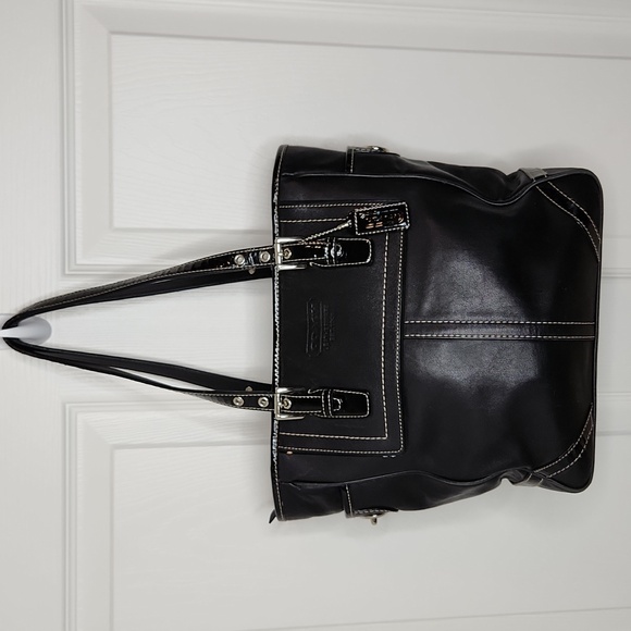 Coach Hampton Legacy black leather shoulder purse tote F10412 - Picture 1 of 16
